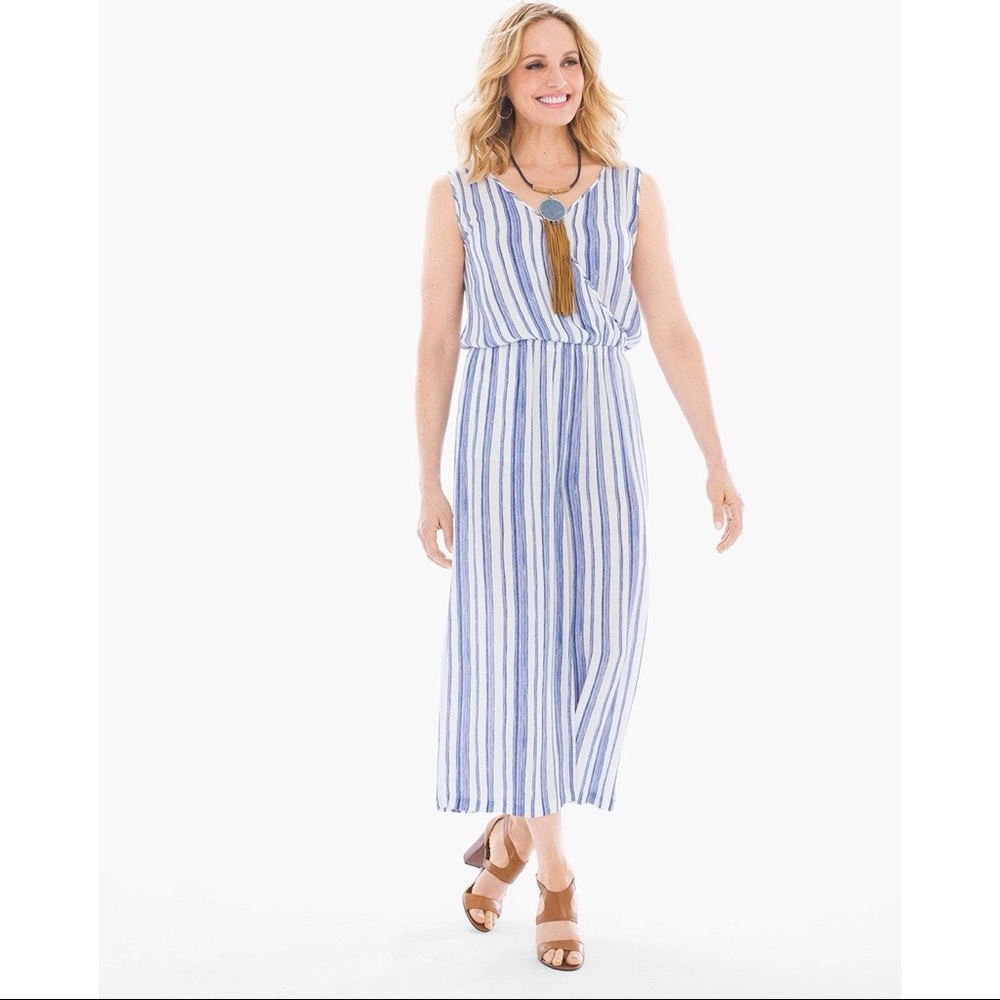 Chico’s Blue Striped Cropped Jumpsuit 0 Small Lightweight Summer Coverup
